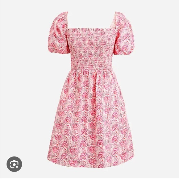 J. Crew Puff-sleeve smocked mini dress in dandelion swirl - Picture 1 of 4